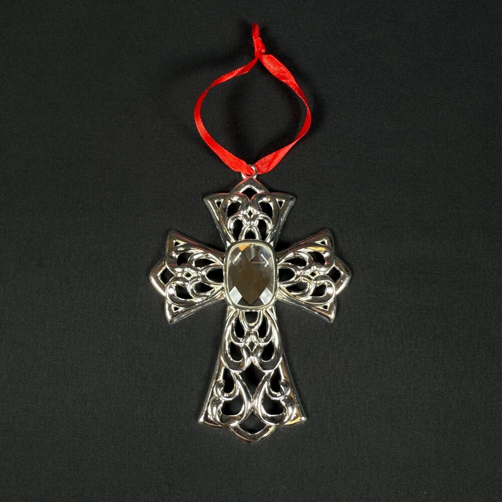 Lenox Bejeweled Silver Plated Cross Christmas tree Ornament